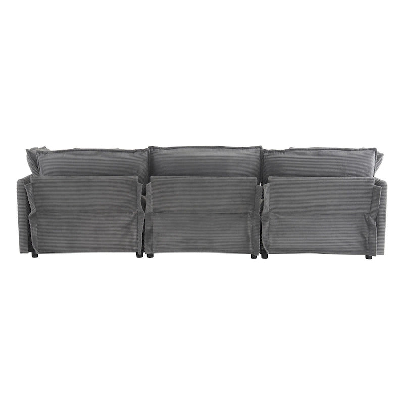 Modular Sofa Couch, Upholstered Corduroy L-Shape Sectional Sofa with Side Storage Pockets and Movable Ottoman-15