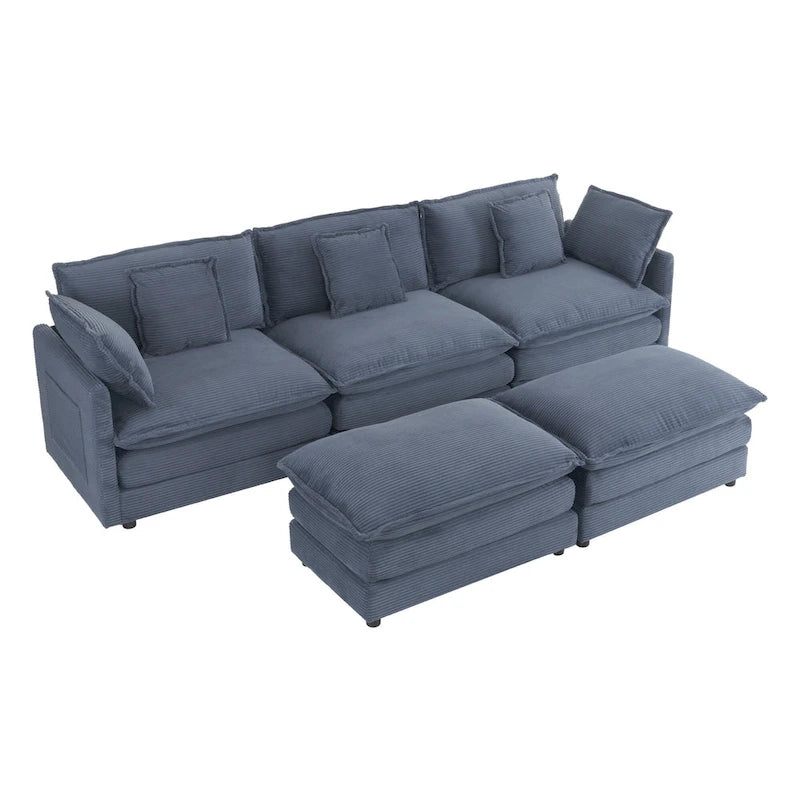 Modular Sofa Couch, Upholstered Corduroy L-Shape Sectional Sofa with Side Storage Pockets and Movable Ottoman-24