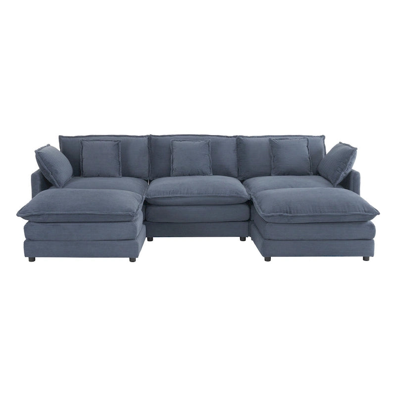 Modular Sofa Couch, Upholstered Corduroy L-Shape Sectional Sofa with Side Storage Pockets and Movable Ottoman-31