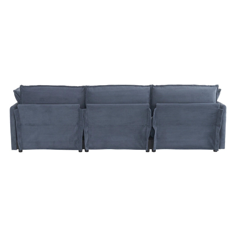 Modular Sofa Couch, Upholstered Corduroy L-Shape Sectional Sofa with Side Storage Pockets and Movable Ottoman-34