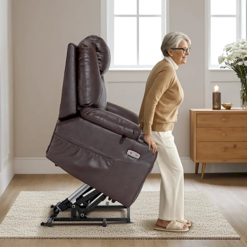 MCombo Large Power Lift Recliner Leather Chair with Massage, Heat, Cup Holders,Extended Footrest, Leather 7516-38