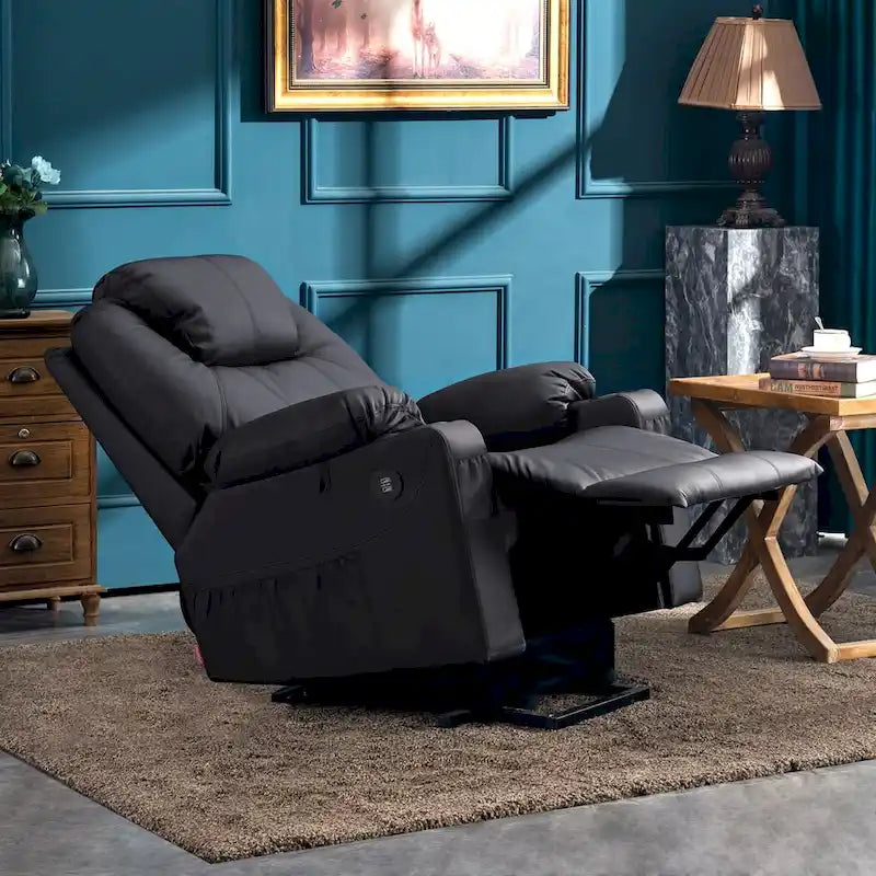 MCombo Large Power Lift Recliner Leather Chair with Massage, Heat, Cup Holders,Extended Footrest, Leather 7516-3