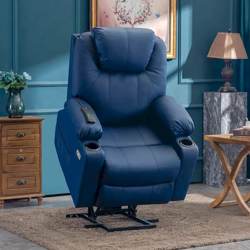 MCombo Large Power Lift Recliner Leather Chair with Massage, Heat, Cup Holders,Extended Footrest, Leather 7516-6