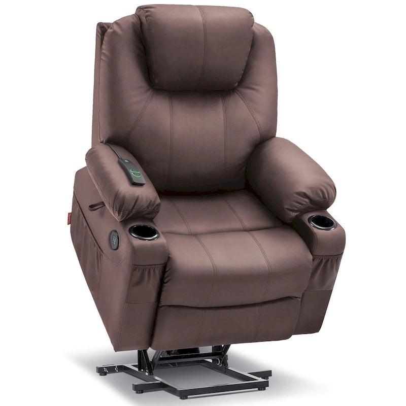 MCombo Large Power Lift Recliner Leather Chair with Massage, Heat, Cup Holders,Extended Footrest, Leather 7516-7