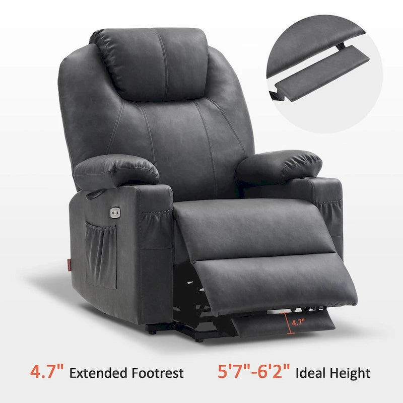 MCombo Large Power Lift Recliner Leather Chair with Massage, Heat, Cup Holders,Extended Footrest, Leather 7516-17