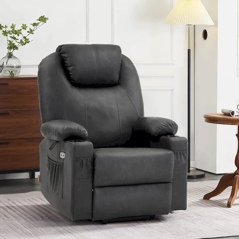 MCombo Large Power Lift Recliner Leather Chair with Massage, Heat, Cup Holders,Extended Footrest, Leather 7516-19