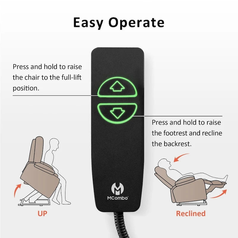 MCombo Large Power Lift Recliner Leather Chair with Massage, Heat, Cup Holders,Extended Footrest, Leather 7516-23