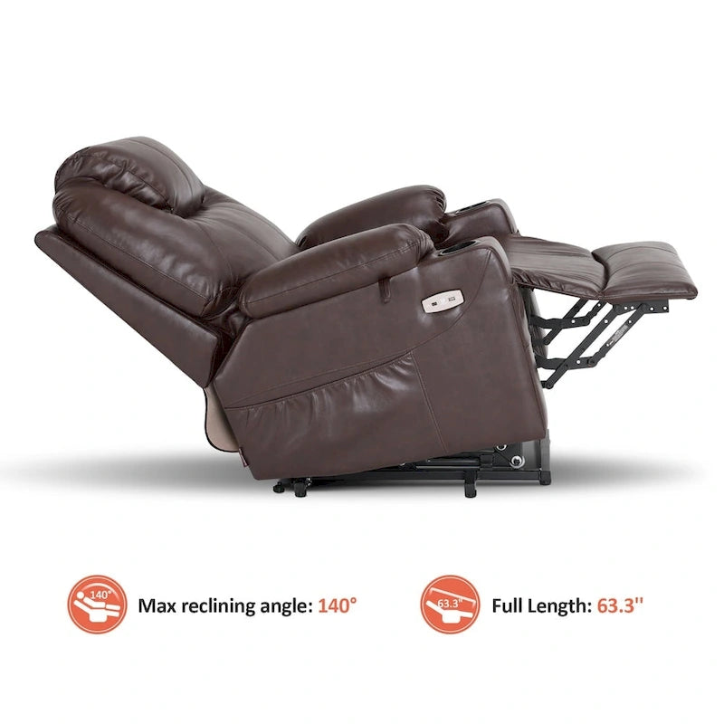 MCombo Large Power Lift Recliner Leather Chair with Massage, Heat, Cup Holders,Extended Footrest, Leather 7516-25