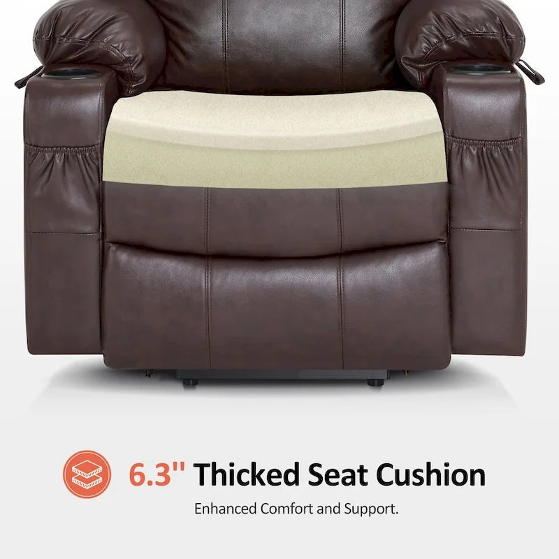 MCombo Large Power Lift Recliner Leather Chair with Massage, Heat, Cup Holders,Extended Footrest, Leather 7516-27