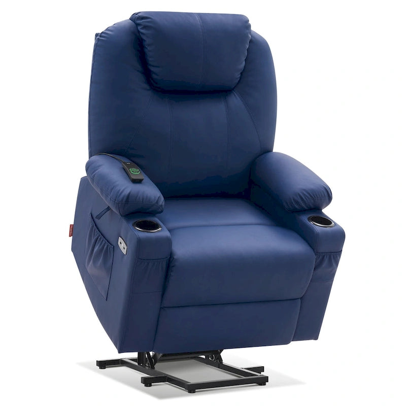MCombo Large Power Lift Recliner Leather Chair with Massage, Heat, Cup Holders,Extended Footrest, Leather 7516-31