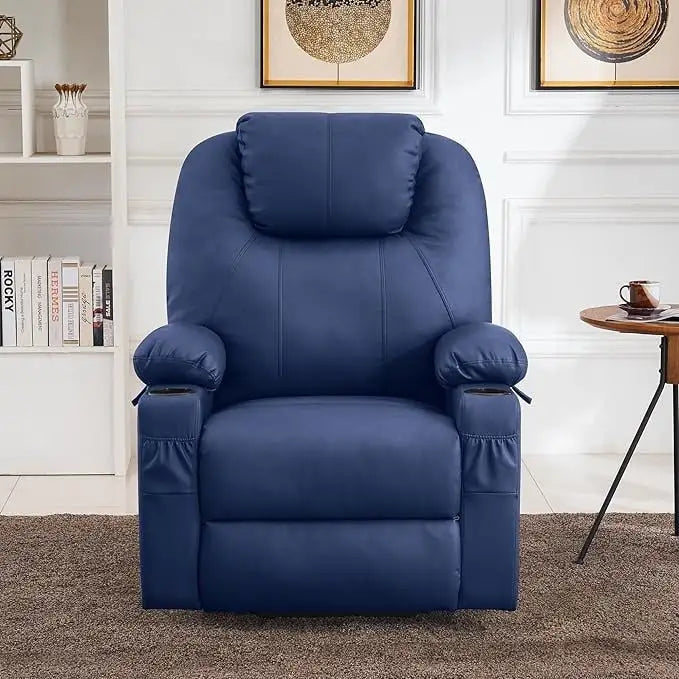 MCombo Large Power Lift Recliner Leather Chair with Massage, Heat, Cup Holders,Extended Footrest, Leather 7516-32