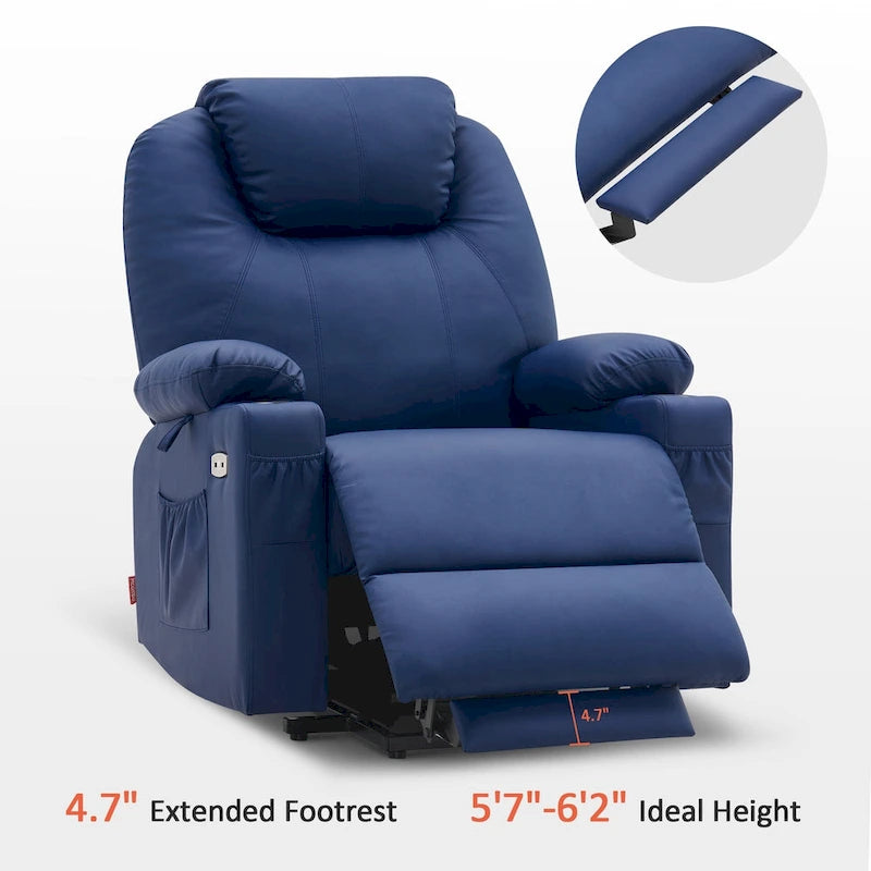 MCombo Large Power Lift Recliner Leather Chair with Massage, Heat, Cup Holders,Extended Footrest, Leather 7516-33