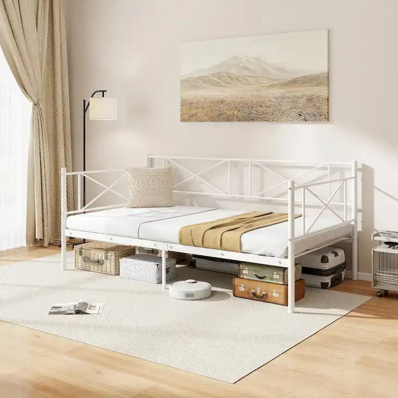 Gymax Twin Size Metal Daybed Modern Platform Bed w/ Heavy-duty Metal-21