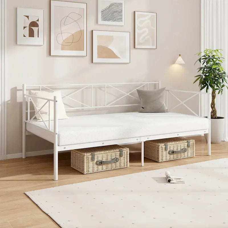 Gymax Twin Size Metal Daybed Modern Platform Bed w/ Heavy-duty Metal
