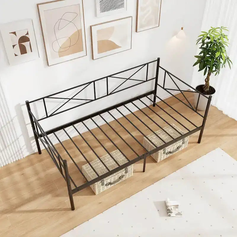 Gymax Twin Size Metal Daybed Modern Platform Bed w/ Heavy-duty Metal-4