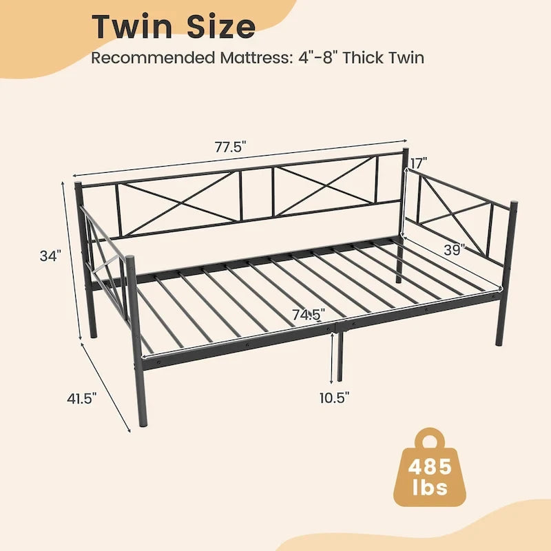 Gymax Twin Size Metal Daybed Modern Platform Bed w/ Heavy-duty Metal-5
