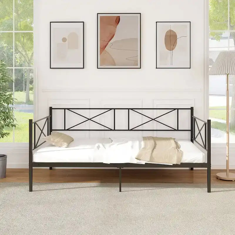 Gymax Twin Size Metal Daybed Modern Platform Bed w/ Heavy-duty Metal-6