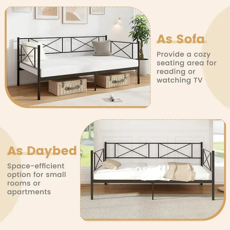 Gymax Twin Size Metal Daybed Modern Platform Bed w/ Heavy-duty Metal-11