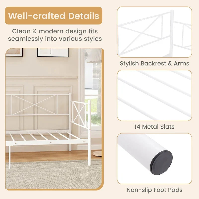 Gymax Twin Size Metal Daybed Modern Platform Bed w/ Heavy-duty Metal-17