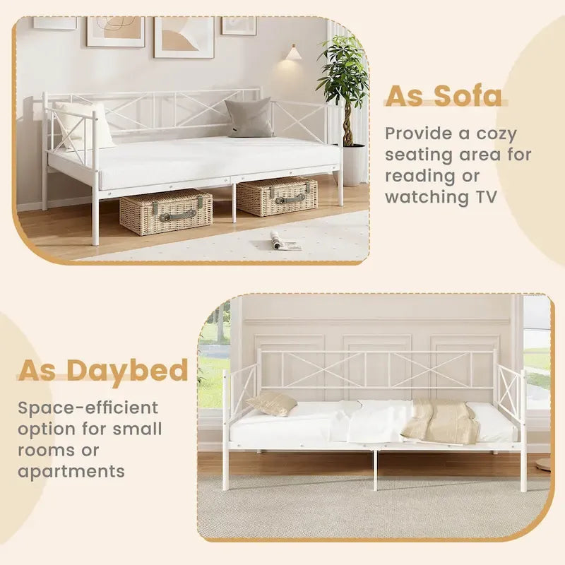Gymax Twin Size Metal Daybed Modern Platform Bed w/ Heavy-duty Metal-18