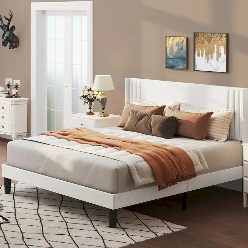 Twin/Full/Queen/King Bed Frame with Wingback Headboard, Upholstered Platform Bed-39