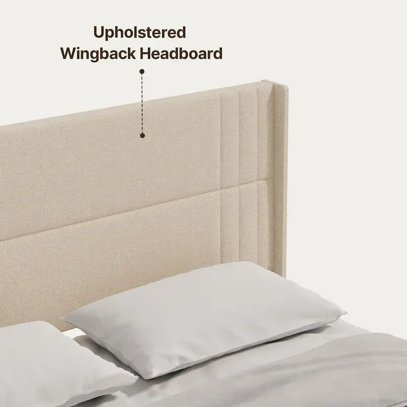 Twin/Full/Queen/King Bed Frame with Wingback Headboard, Upholstered Platform Bed-4