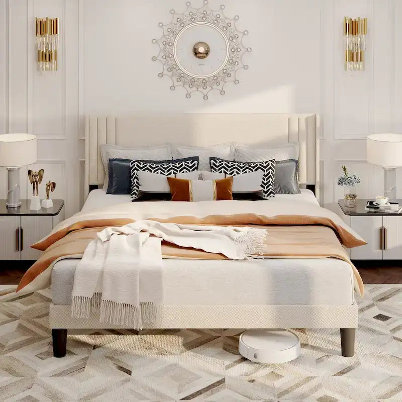 Twin/Full/Queen/King Bed Frame with Wingback Headboard, Upholstered Platform Bed-13