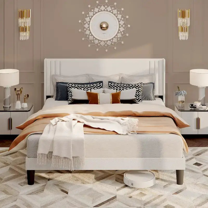Twin/Full/Queen/King Bed Frame with Wingback Headboard, Upholstered Platform Bed-21