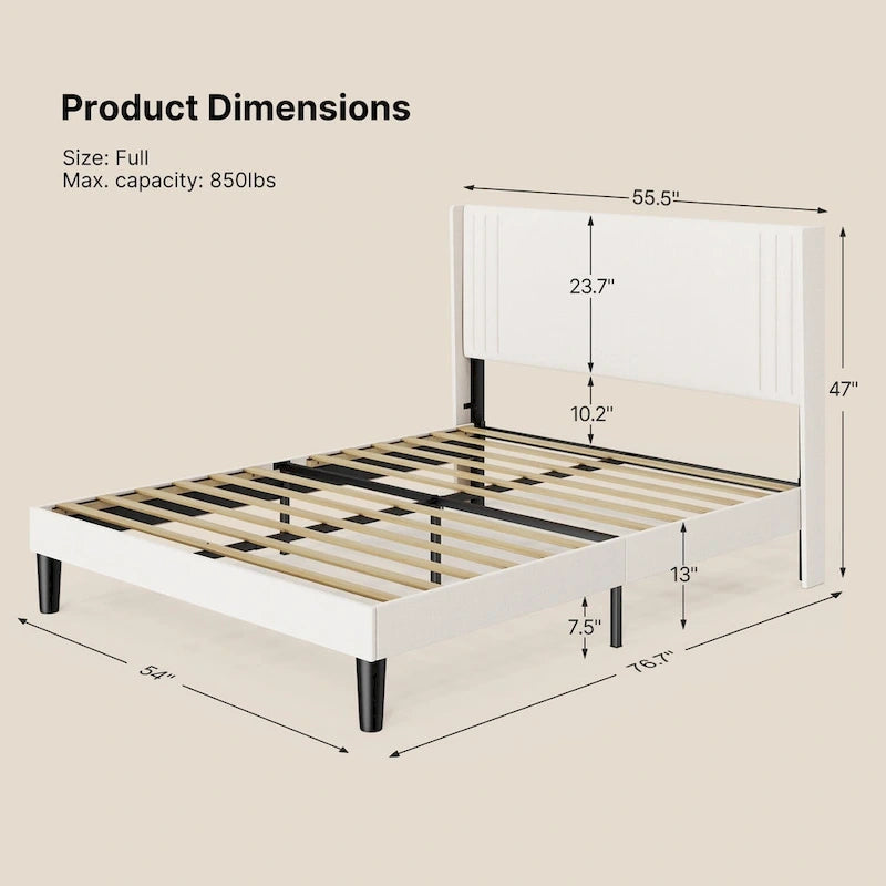 Twin/Full/Queen/King Bed Frame with Wingback Headboard, Upholstered Platform Bed-27