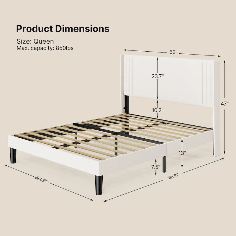 Twin/Full/Queen/King Bed Frame with Wingback Headboard, Upholstered Platform Bed-28