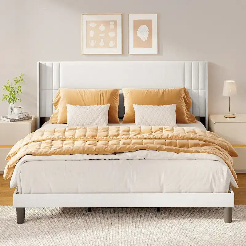 Twin/Full/Queen/King Bed Frame with Wingback Headboard, Upholstered Platform Bed-30