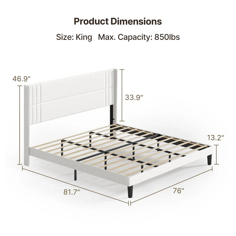 Twin/Full/Queen/King Bed Frame with Wingback Headboard, Upholstered Platform Bed-37