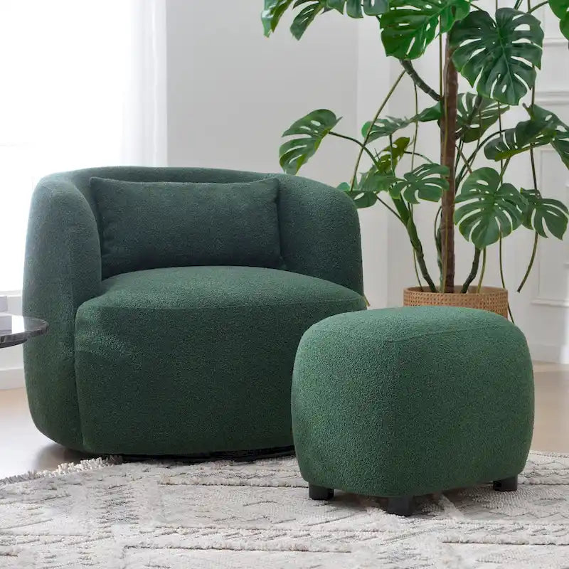 KINWELL 23 Wide Boucle Upholstered Footstool Ottoman Sofa Chair Footrest-2