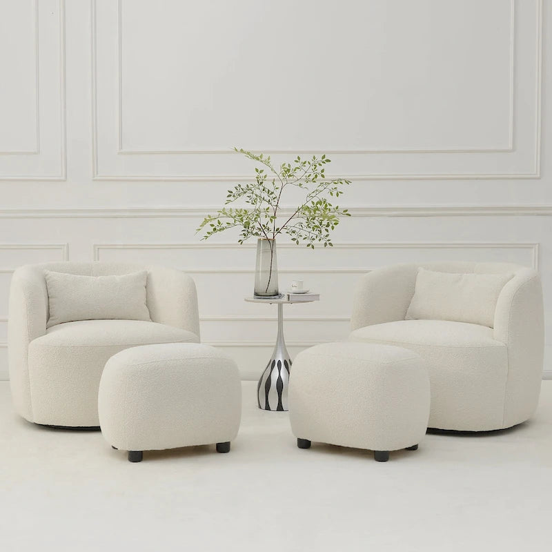 KINWELL 23 Wide Boucle Upholstered Footstool Ottoman Sofa Chair Footrest-9