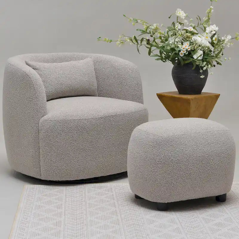 KINWELL 23 Wide Boucle Upholstered Footstool Ottoman Sofa Chair Footrest-12