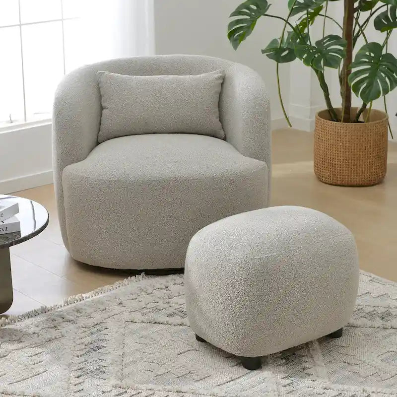 KINWELL 23 Wide Boucle Upholstered Footstool Ottoman Sofa Chair Footrest-13
