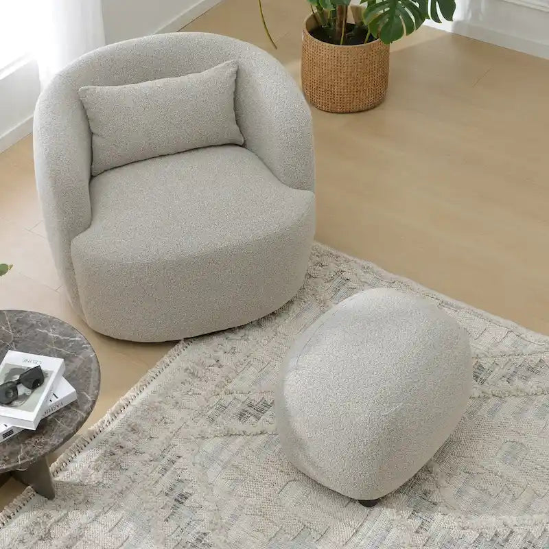 KINWELL 23 Wide Boucle Upholstered Footstool Ottoman Sofa Chair Footrest-15