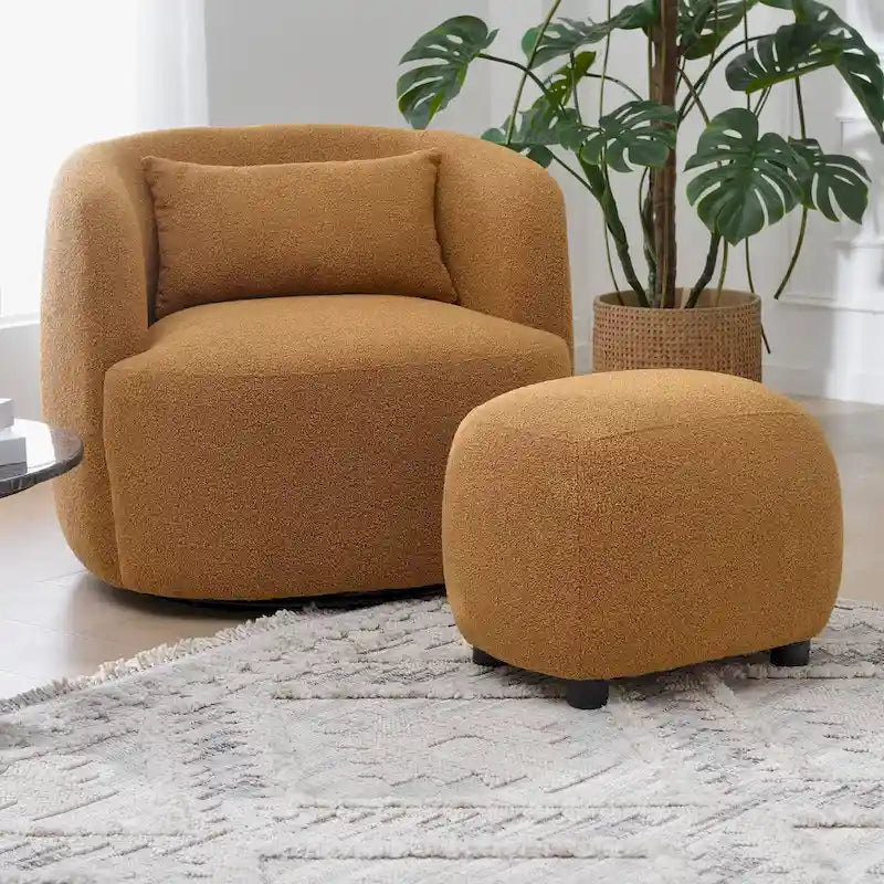 KINWELL 23 Wide Boucle Upholstered Footstool Ottoman Sofa Chair Footrest-29