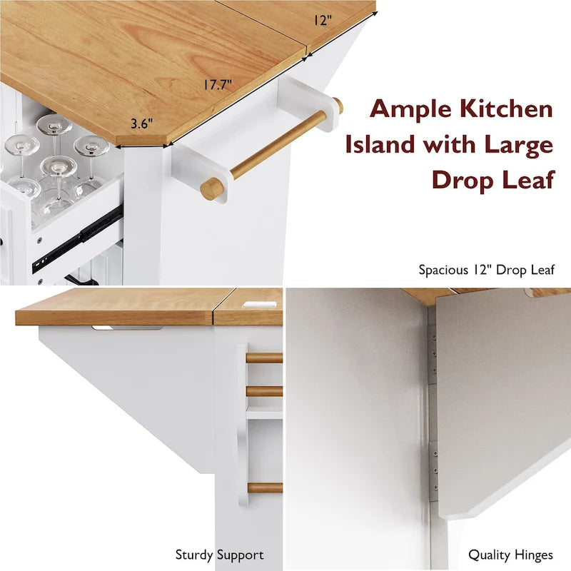 56 Kitchen Island With Drop Leaf, Rolling Kitchen Cart On Wheels, Rolling Kitchen Table with Drawers-12