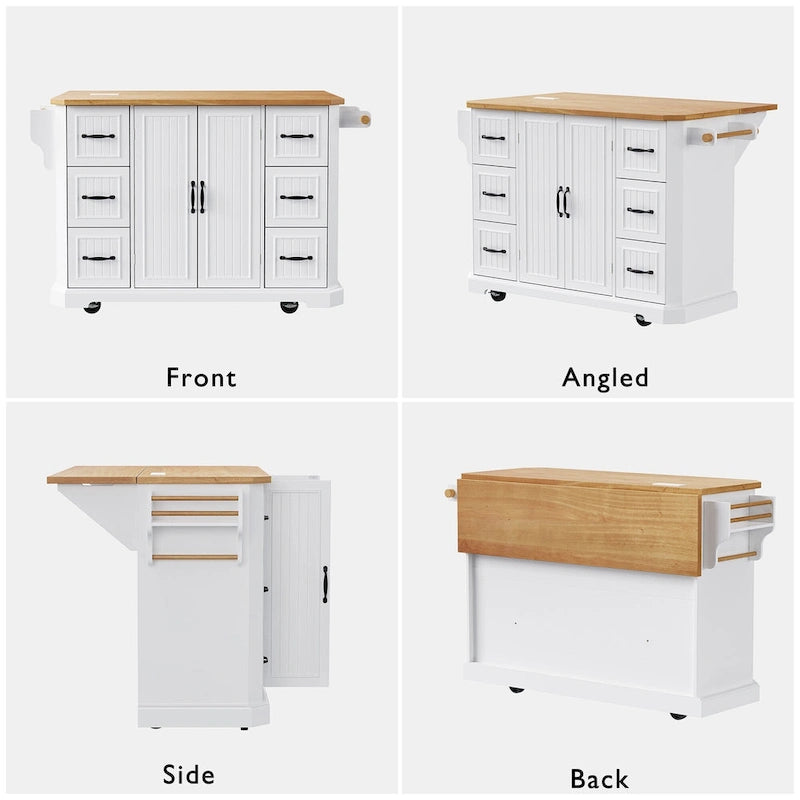 56 Kitchen Island With Drop Leaf, Rolling Kitchen Cart On Wheels, Rolling Kitchen Table with Drawers-15