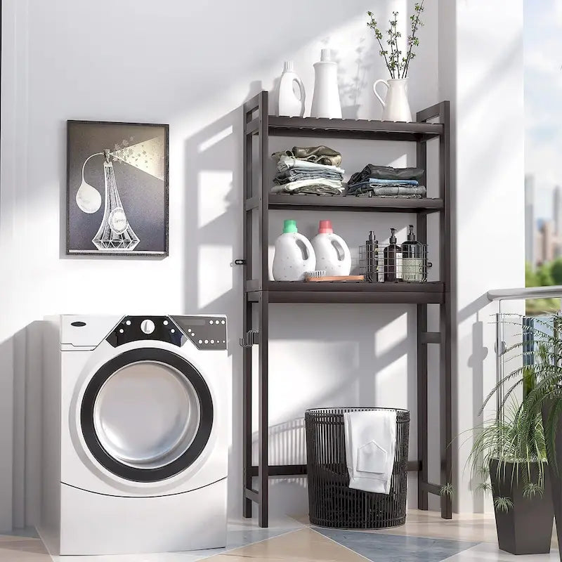 Over The Toilet Storage Shelf, Bamboo 3-Tier Above Toilet Storage Rack with 3 Hooks-12