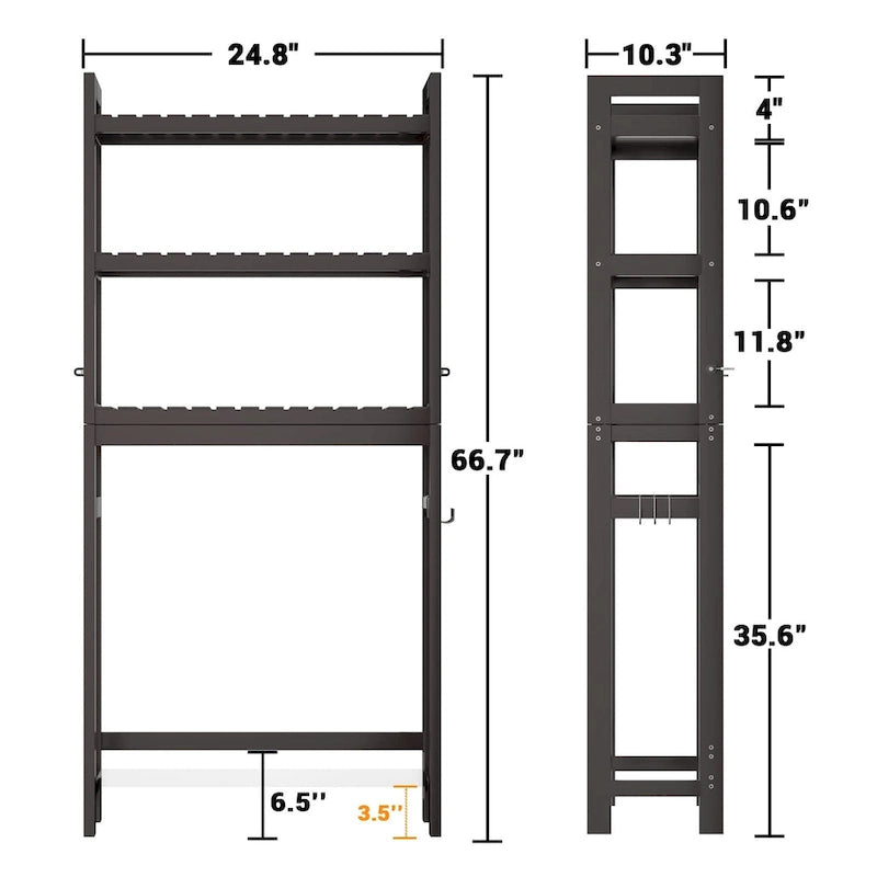 Over The Toilet Storage Shelf, Bamboo 3-Tier Above Toilet Storage Rack with 3 Hooks-14