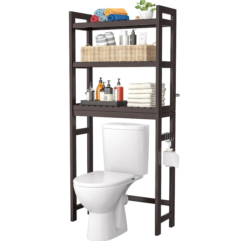 Over The Toilet Storage Shelf, Bamboo 3-Tier Above Toilet Storage Rack with 3 Hooks-17