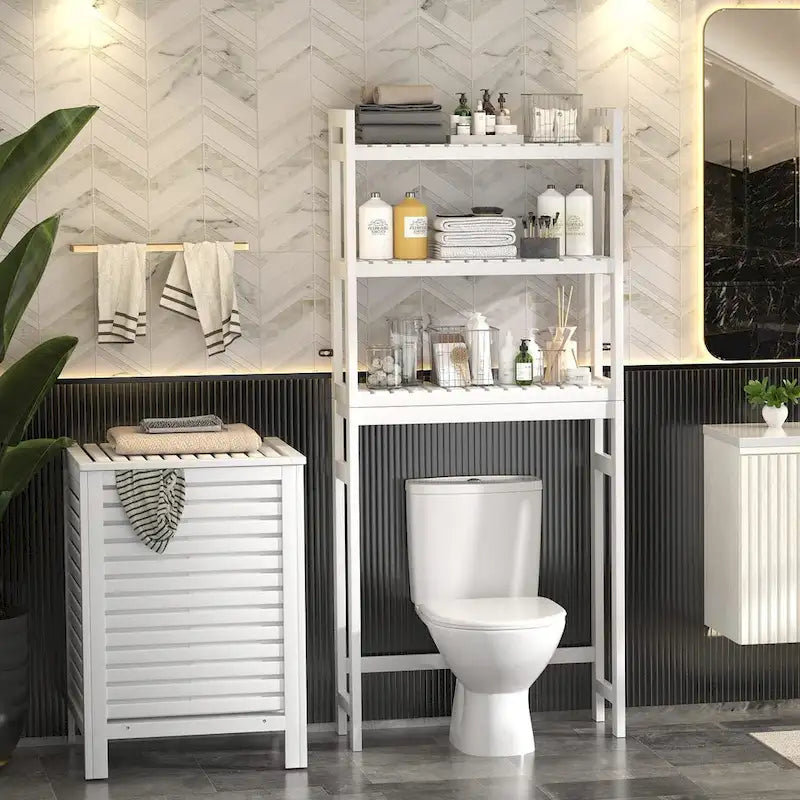 Over The Toilet Storage Shelf, Bamboo 3-Tier Above Toilet Storage Rack with 3 Hooks-19