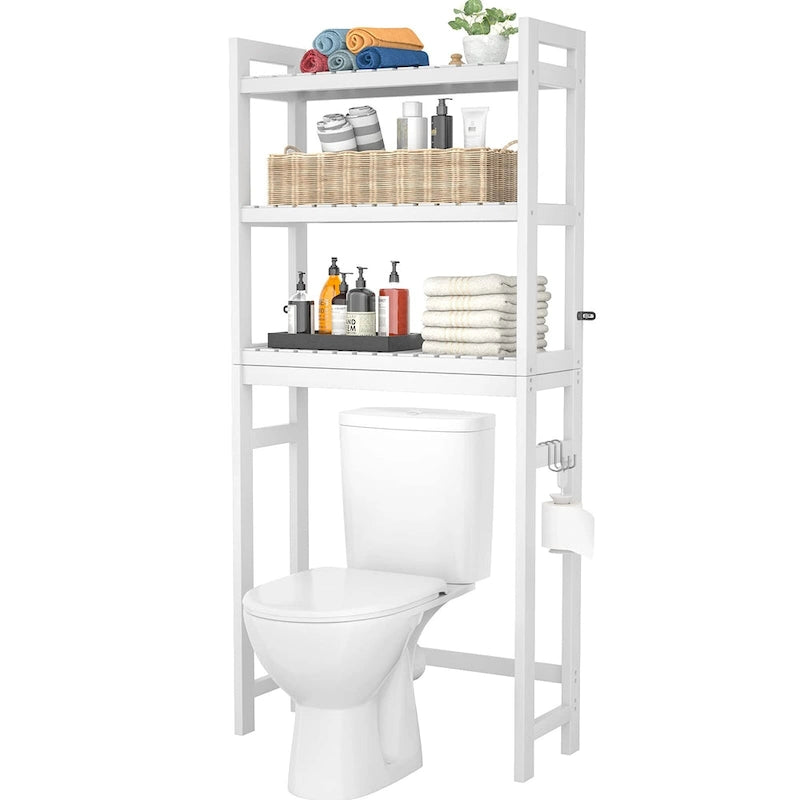 Over The Toilet Storage Shelf, Bamboo 3-Tier Above Toilet Storage Rack with 3 Hooks-25
