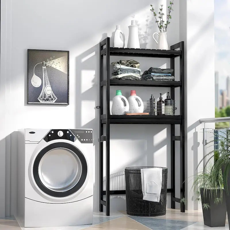 Over The Toilet Storage Shelf, Bamboo 3-Tier Above Toilet Storage Rack with 3 Hooks-27