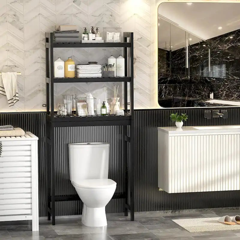 Over The Toilet Storage Shelf, Bamboo 3-Tier Above Toilet Storage Rack with 3 Hooks-28