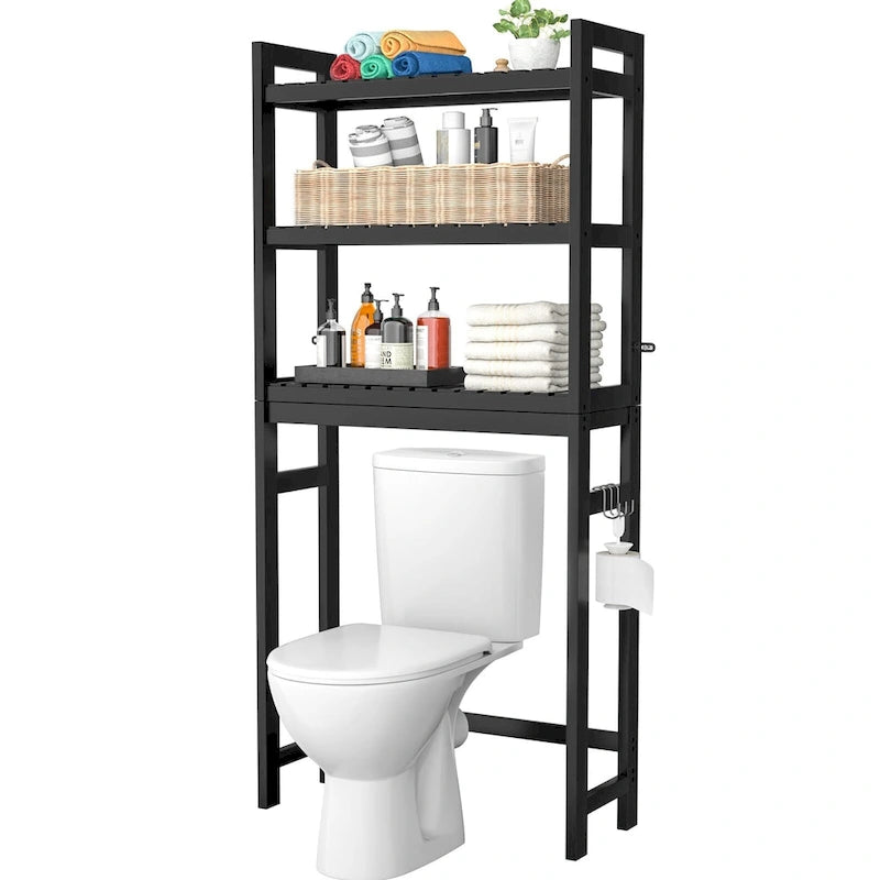 Over The Toilet Storage Shelf, Bamboo 3-Tier Above Toilet Storage Rack with 3 Hooks-32
