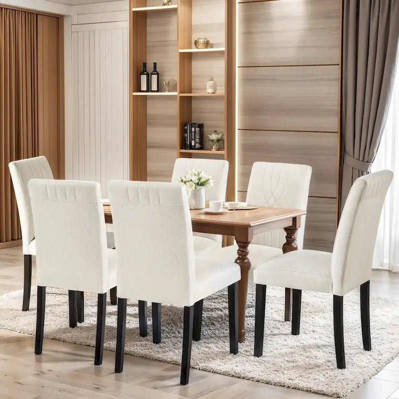 VECELO Upholstered Dining Chairs Set of 6 Modern Fabric and High Back & Solid Wood Legs, Parson Dining Chairs (Set of 6)