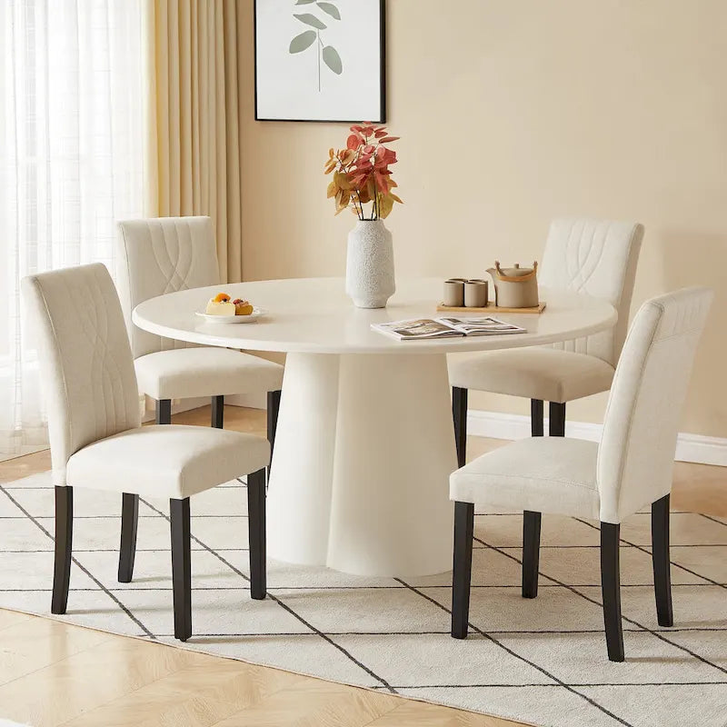 VECELO Upholstered Dining Chairs Set of 6 Modern Fabric and High Back & Solid Wood Legs, Parson Dining Chairs (Set of 6)